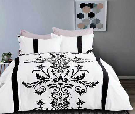 King Size 3pcs Black White Damask Quilt Cover Set