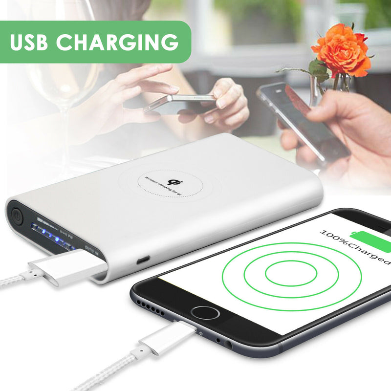 2IN1 Qi Wireless Charger 10000mAh Fast Charging Pad iPhone Samsung Android Black