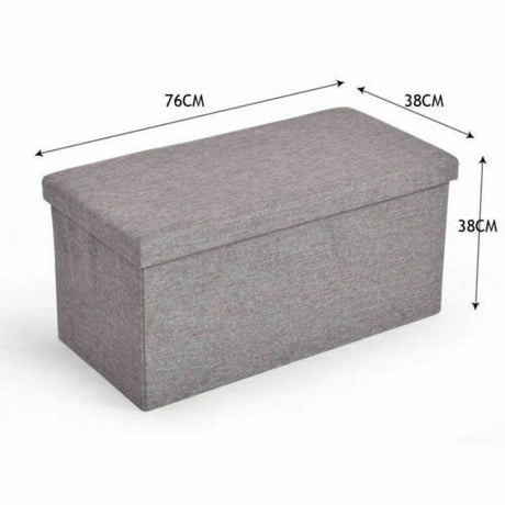 Folding Blanket Box Ottoman Toy Storage Padded Linen Fabric Foot Stool Bed Chest