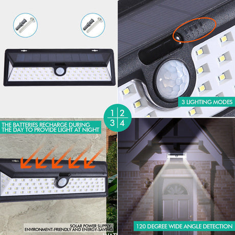 1x 66LED Solar Powered Led Wireless PIR Motion Sensor Security Wall Light Lights