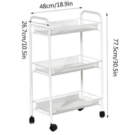 3 Tier Kitchen Trolley Cart Mesh Shelf Rolling Wheels Storage Rack Organizer