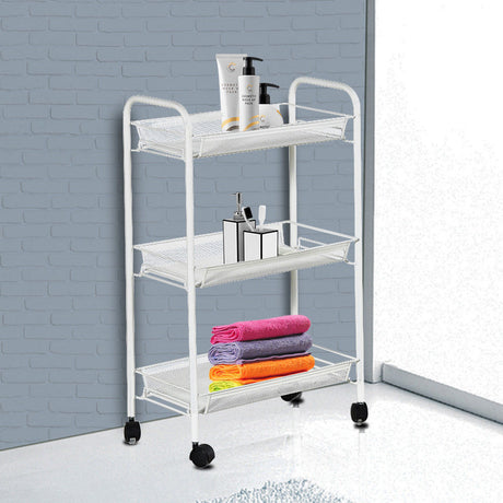 3 Tier Kitchen Trolley Cart Mesh Shelf Rolling Wheels Storage Rack Organizer