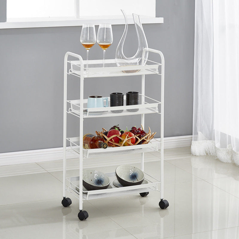 3 Tier Kitchen Trolley Cart Mesh Shelf Rolling Wheels Storage Rack Organizer