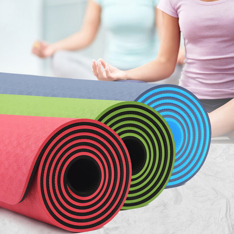 TPE Yoga Mat Eco Friendly Exercise Fitness Gym Pilates Non Slip Dual Layer Blue