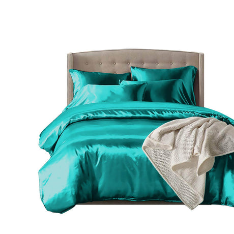 DreamZ 1000TC Silk Satin Duvet Cover Set in King Size in Teal Colour