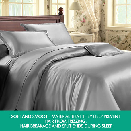 DreamZ 1000TC Silk Satin Duvet Cover Set in Double Size in Silver Colour