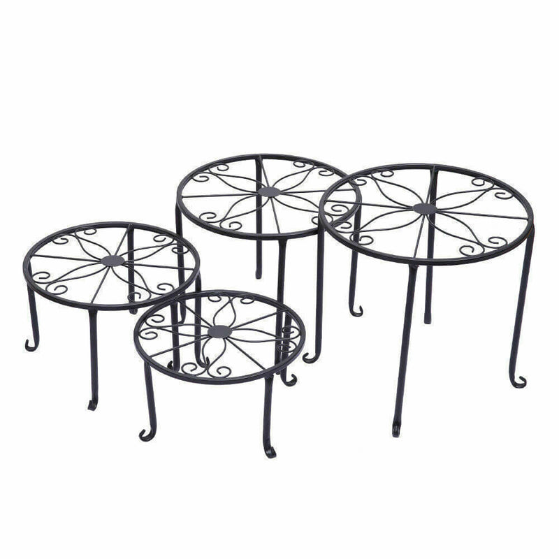 4X Outdoor Indoor Plant Stand Metal Black Flower Pot Garden Decor Rack Round