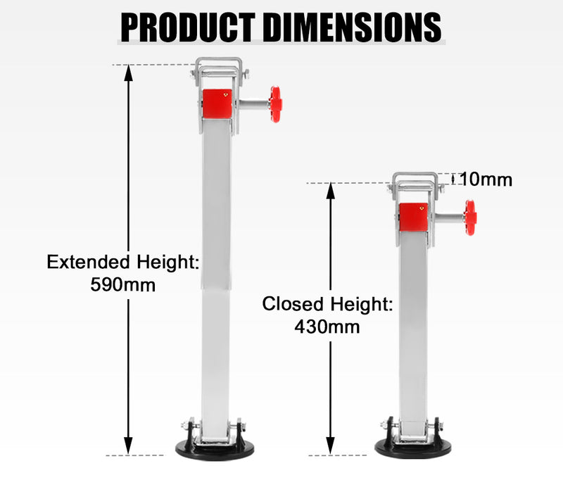 2pcs 590MM Corner Legs Drop Down W/Handle Steel Base 1500LBS Caravan Stabilizer Leg