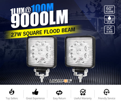 2x 4inch CREE LED Work Lights Flood Beam Square Fog Lamp Reverse Offroad 4WD